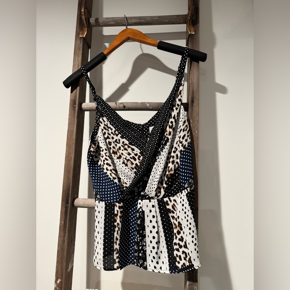 Cabi Samantha Women’s Crossover Animal Print Polka Dot Tank Top Size 6 - no tag
